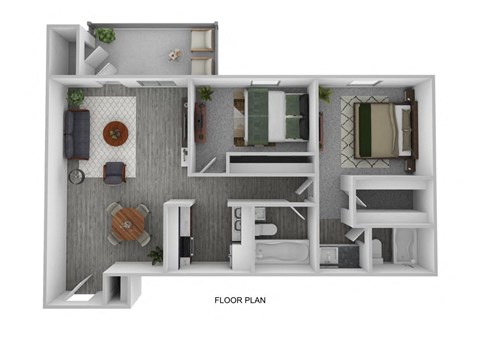 Floor plan for 2 beds, 2 baths, 932 sqft